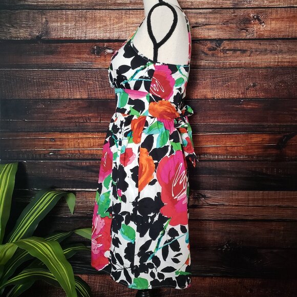 Snap Sleeveless Sundress Size 7 Lined Padded Tie Back Multicolor Floral Dress - Picture 5 of 9